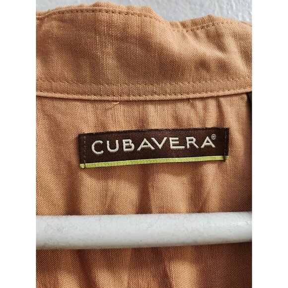 Linen & Rayon Cubavera Men 2XL Peach Color Embroidery Short Sleeve Button Shirt - Picture 2 of 10
